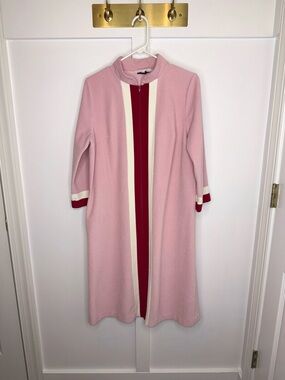 Vanity Fair Vintage House Coat Womens Size medium Pink Striped Fleece Robe Gown